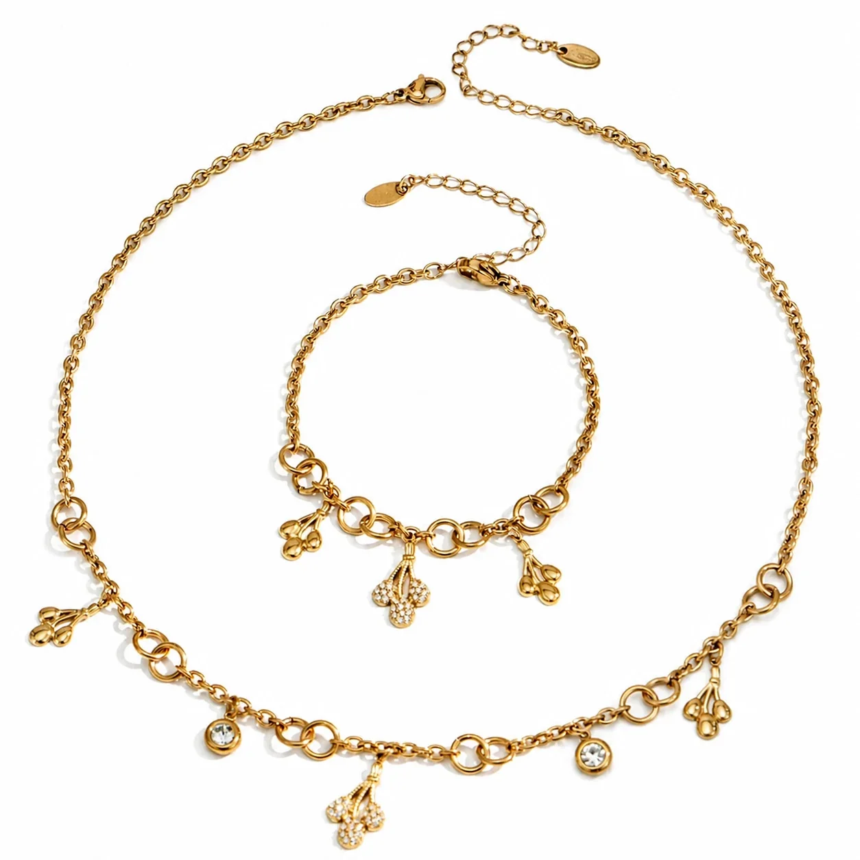 Sunlit 18K Gold-Plated 316L Oval-Link CZ Jewelry Set