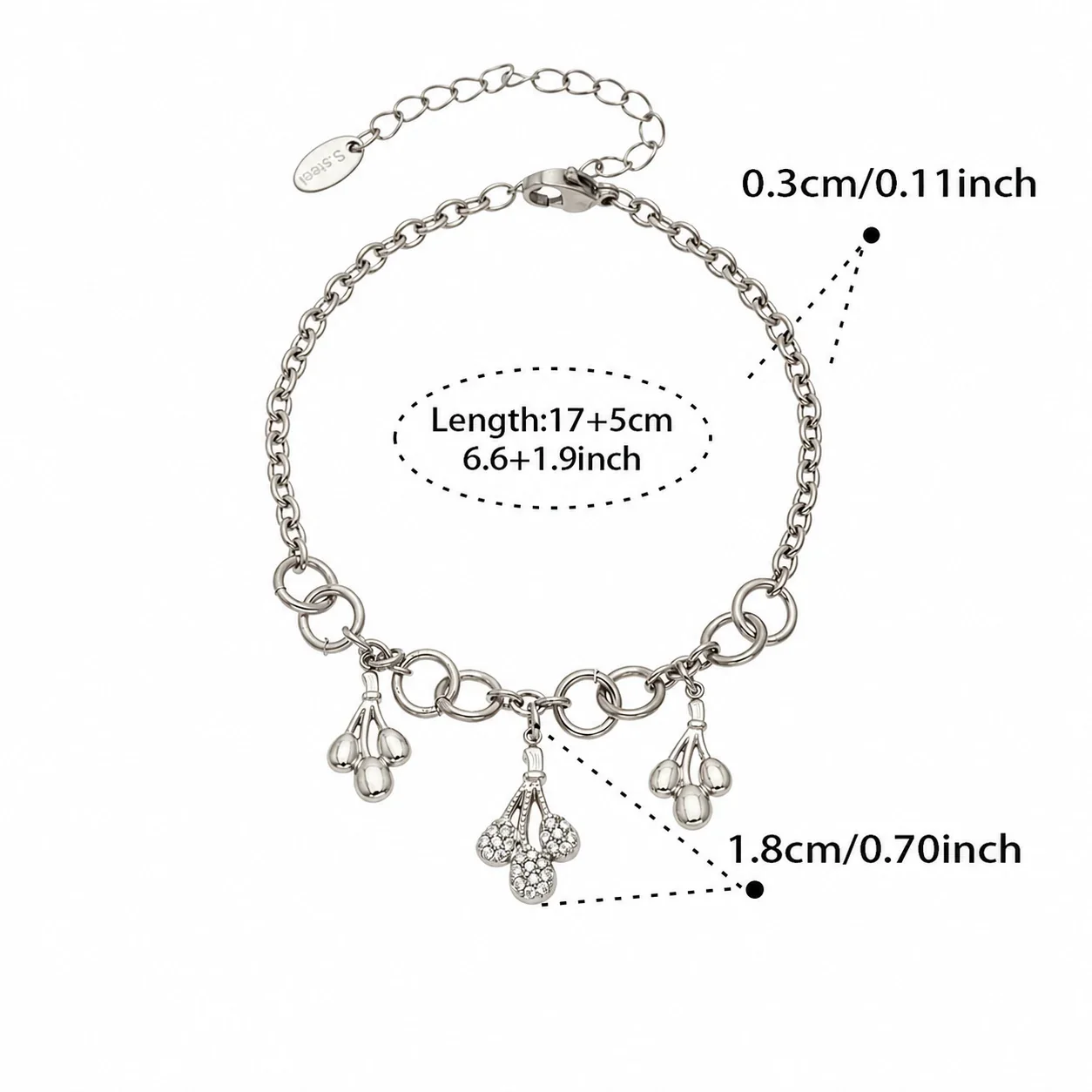 Sunlit 18K Gold-Plated 316L Oval-Link CZ Jewelry Set - Silver 17+5 cm