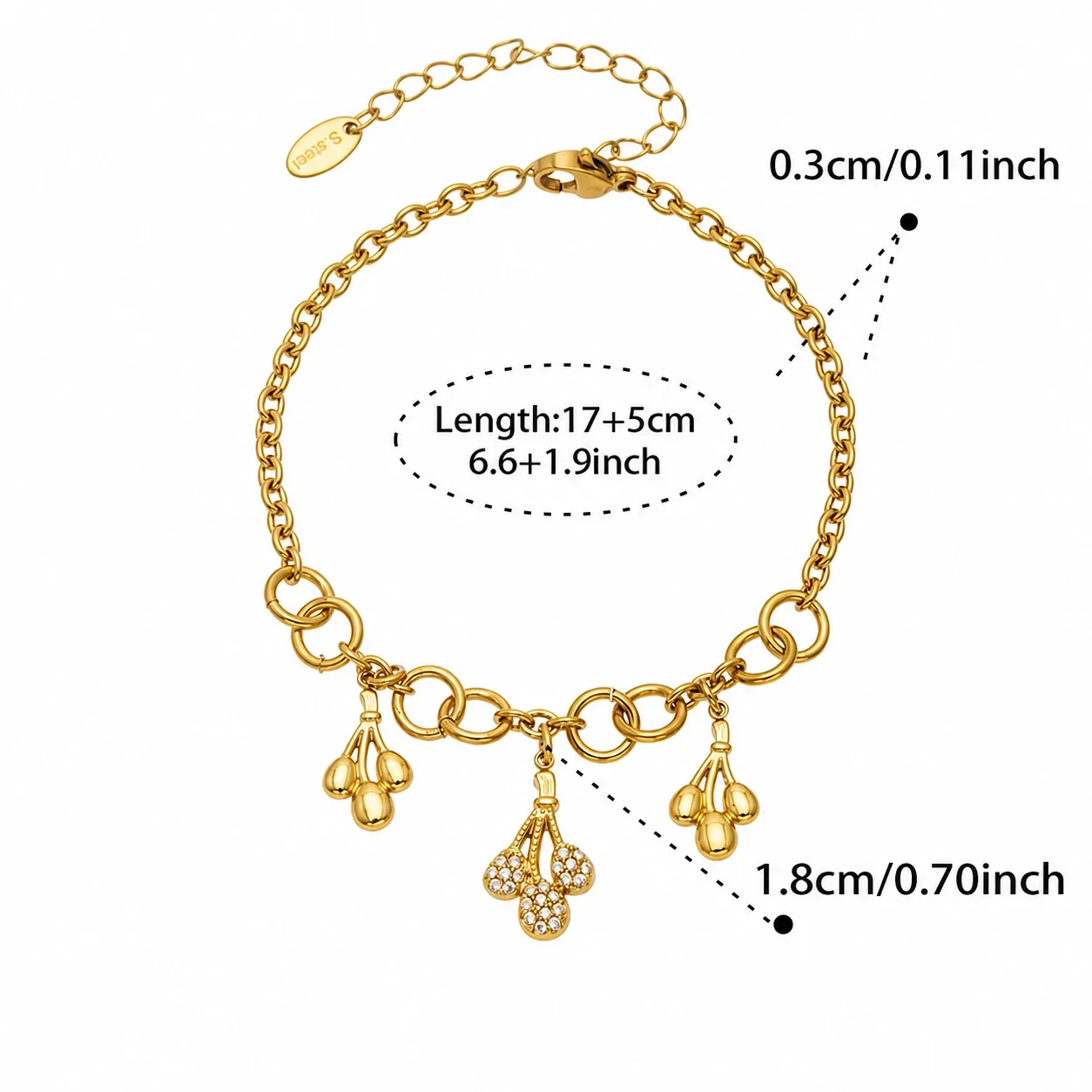Sunlit 18K Gold-Plated 316L Oval-Link CZ Jewelry Set - Gold 17+5 cm