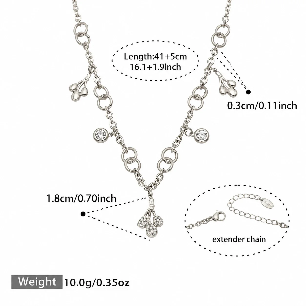 Sunlit 18K Gold-Plated 316L Oval-Link CZ Jewelry Set - Silver 41+5 cm