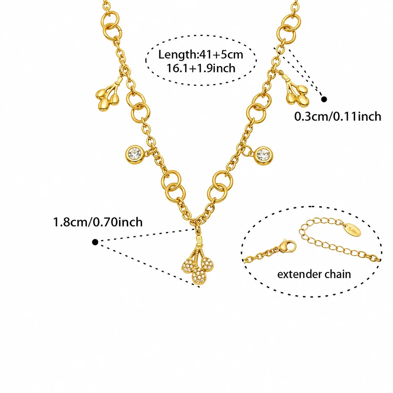 Sunlit 18K Gold-Plated 316L Oval-Link CZ Jewelry Set - Gold 41+5 cm