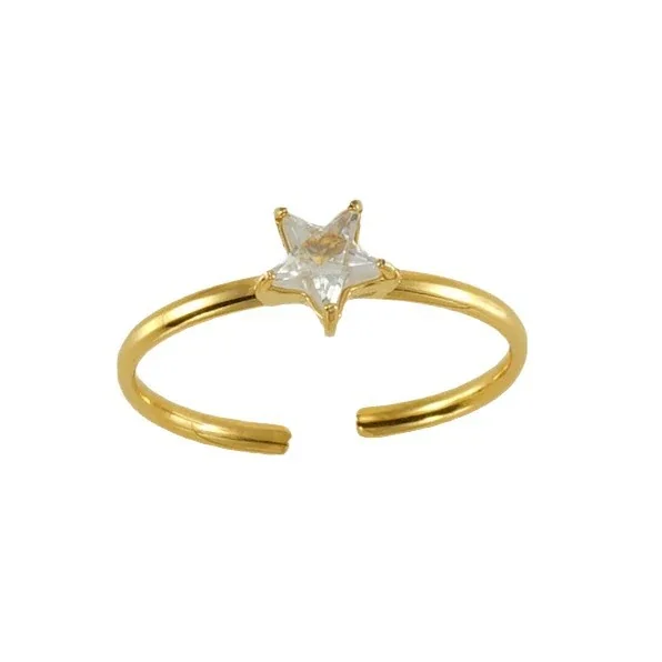 Delicate Gold-Plated Stainless Steel Open Motif CZ Ring