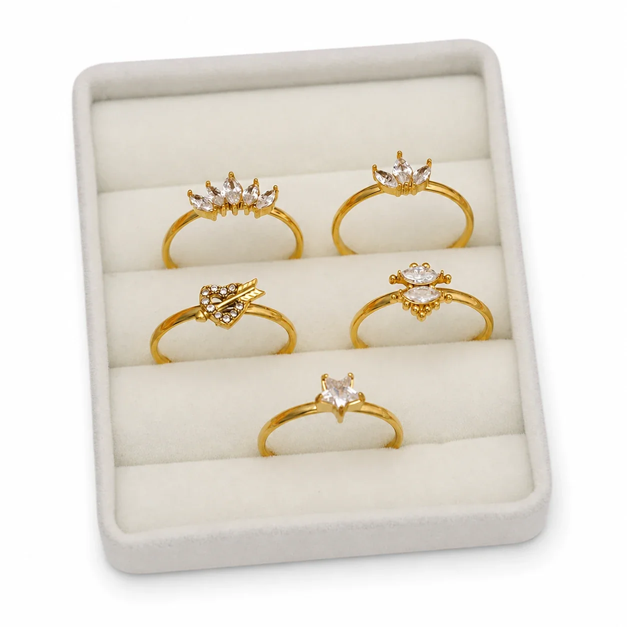 Delicate Gold-Plated Stainless Steel Open Motif CZ Ring