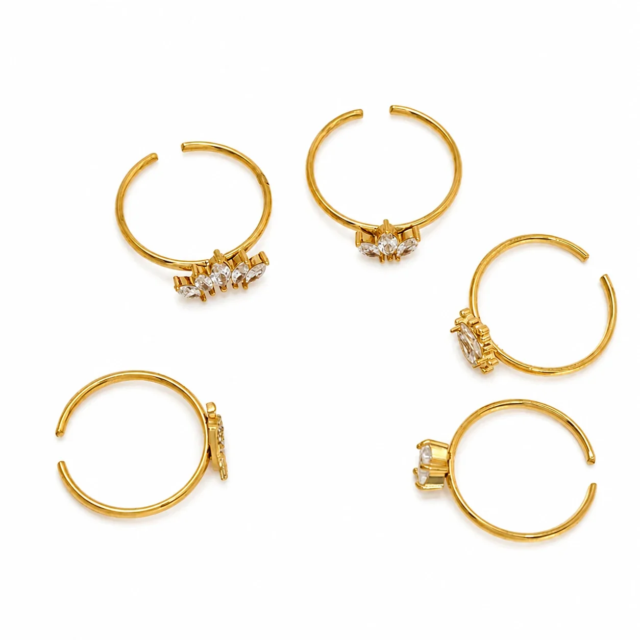 Delicate Gold-Plated Stainless Steel Open Motif CZ Ring