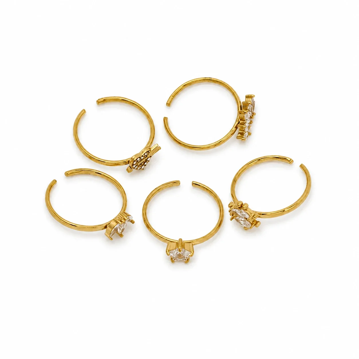 Delicate Gold-Plated Stainless Steel Open Motif CZ Ring