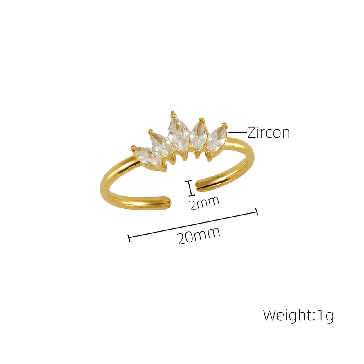 Delicate Gold-Plated Stainless Steel Open Motif CZ Ring - Gold Crown