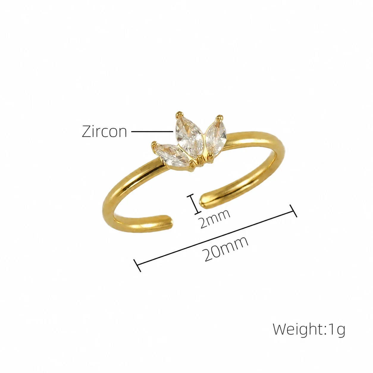 Delicate Gold-Plated Stainless Steel Open Motif CZ Ring - Gold Maple Leaf