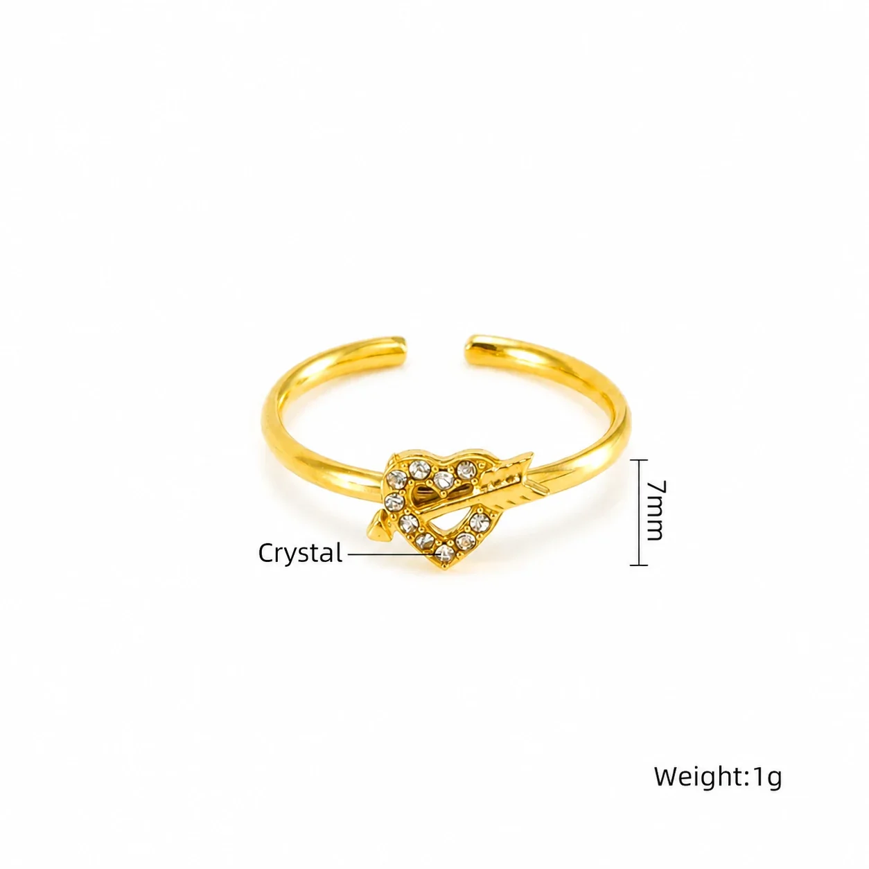Delicate Gold-Plated Stainless Steel Open Motif CZ Ring - Gold Heart
