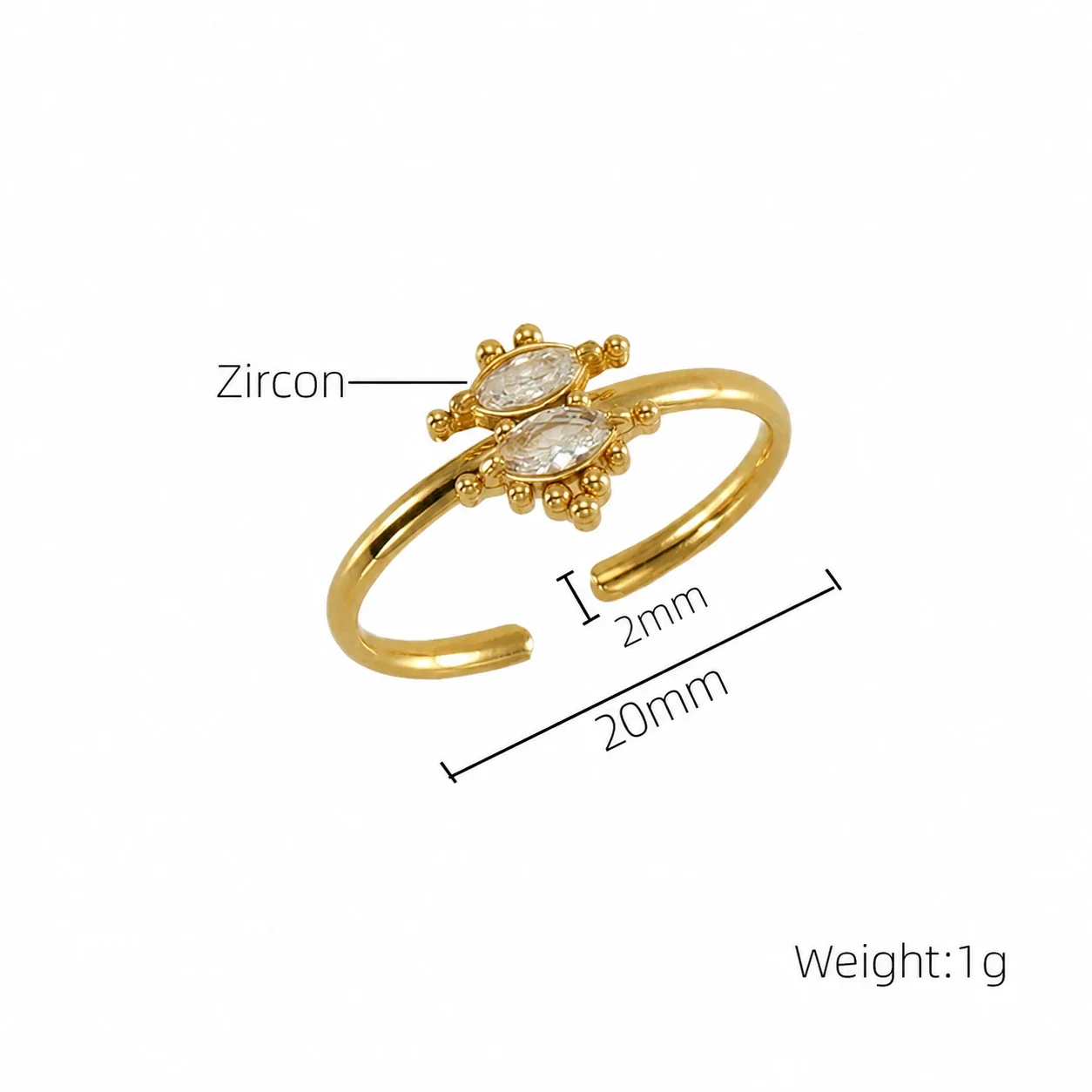 Delicate Gold-Plated Stainless Steel Open Motif CZ Ring - Gold Christmas Tree