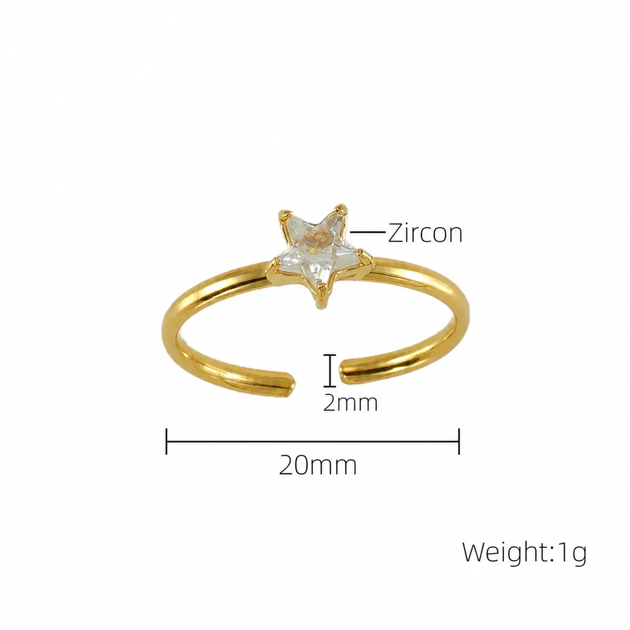 Delicate Gold-Plated Stainless Steel Open Motif CZ Ring - Gold Star