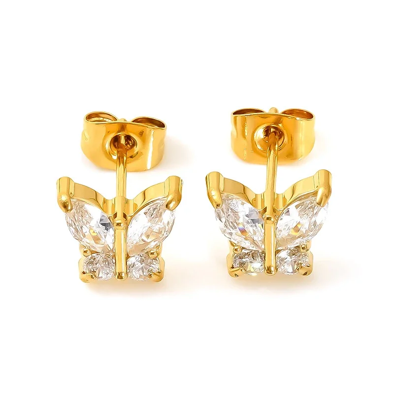 Delicate Gold-Tone Marquise CZ Butterfly Stud Earrings