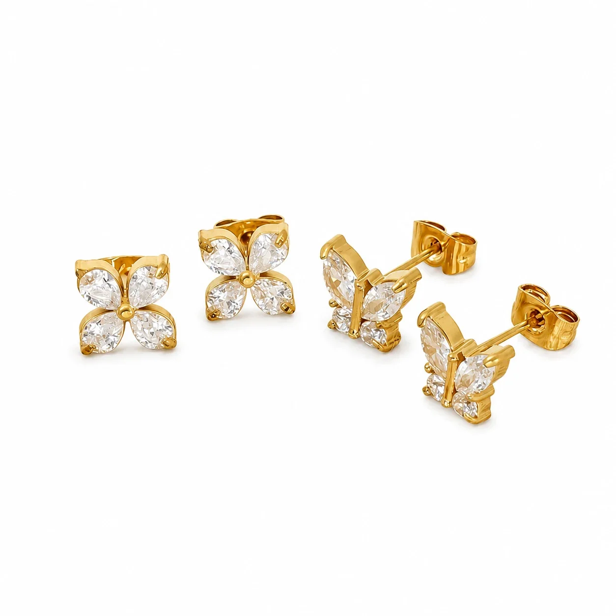 Delicate Gold-Tone Marquise CZ Butterfly Stud Earrings