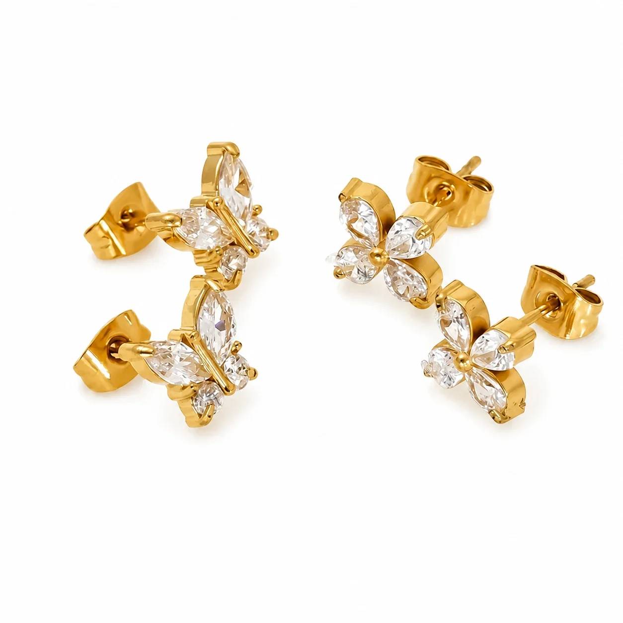 Delicate Gold-Tone Marquise CZ Butterfly Stud Earrings