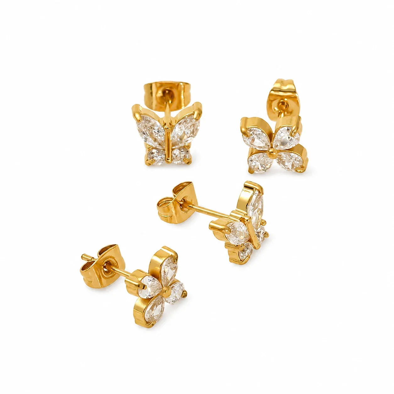 Delicate Gold-Tone Marquise CZ Butterfly Stud Earrings