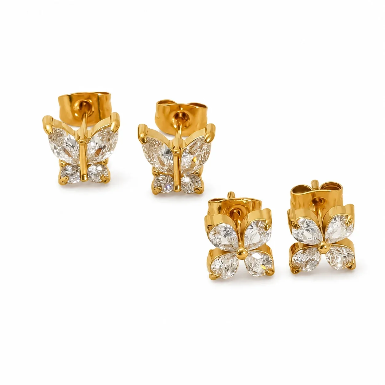 Delicate Gold-Tone Marquise CZ Butterfly Stud Earrings