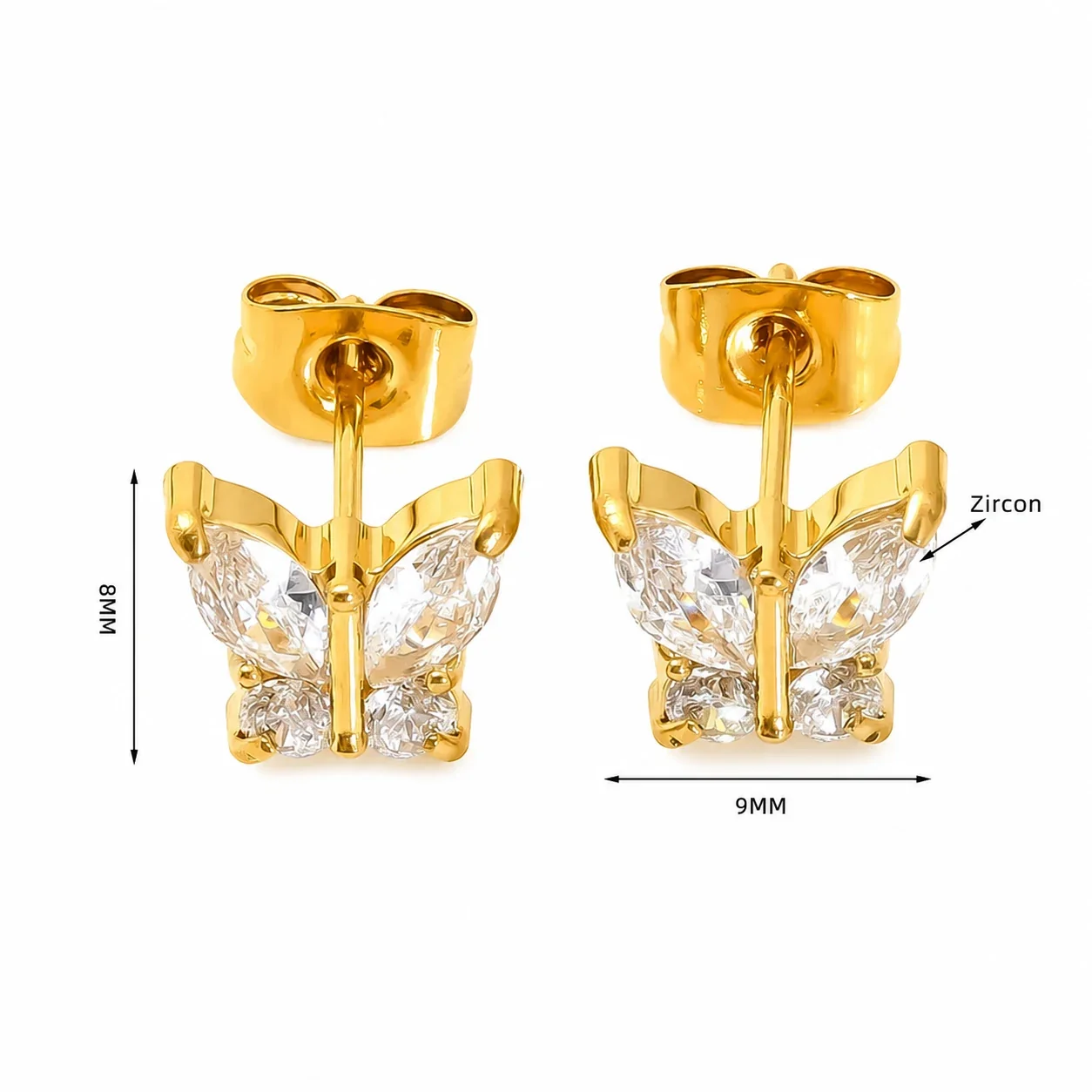 Delicate Gold-Tone Marquise CZ Butterfly Stud Earrings - Gold