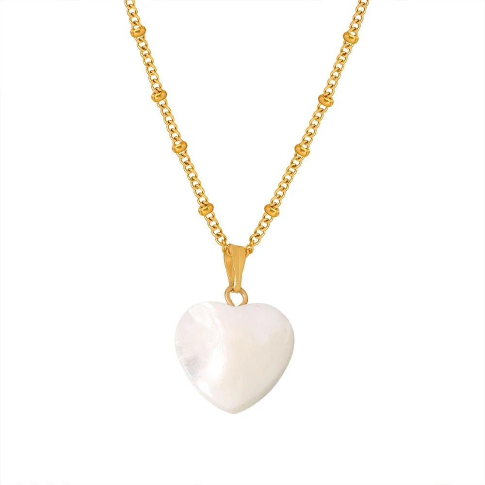 18K Gold-Plated Heart Shell Beaded Stainless Steel Necklace