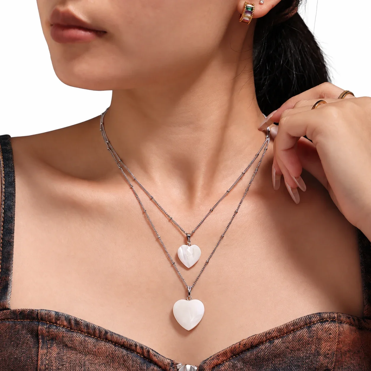 18K Gold-Plated Heart Shell Beaded Stainless Steel Necklace