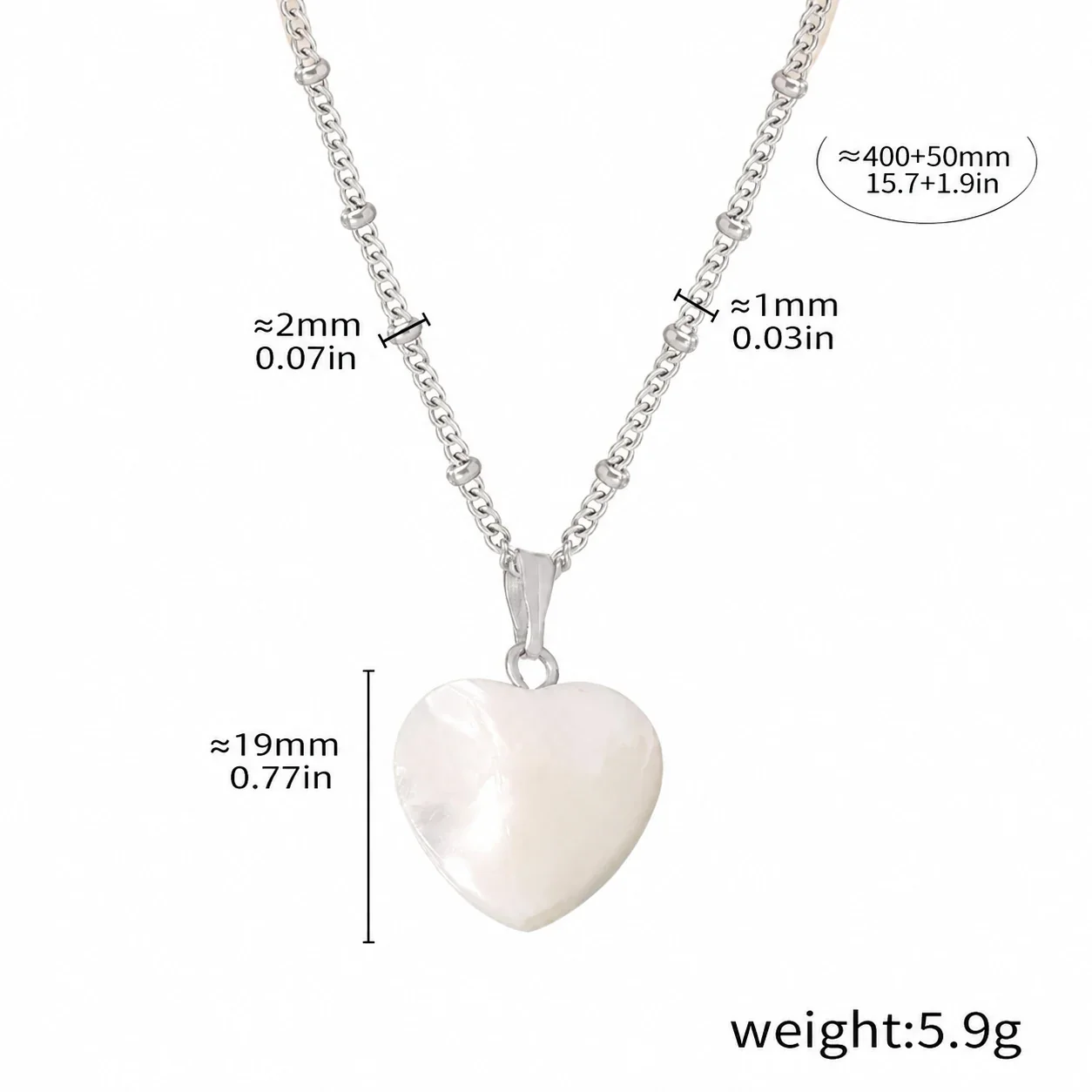 18K Gold-Plated Heart Shell Beaded Stainless Steel Necklace - Silver Large Shell Heart