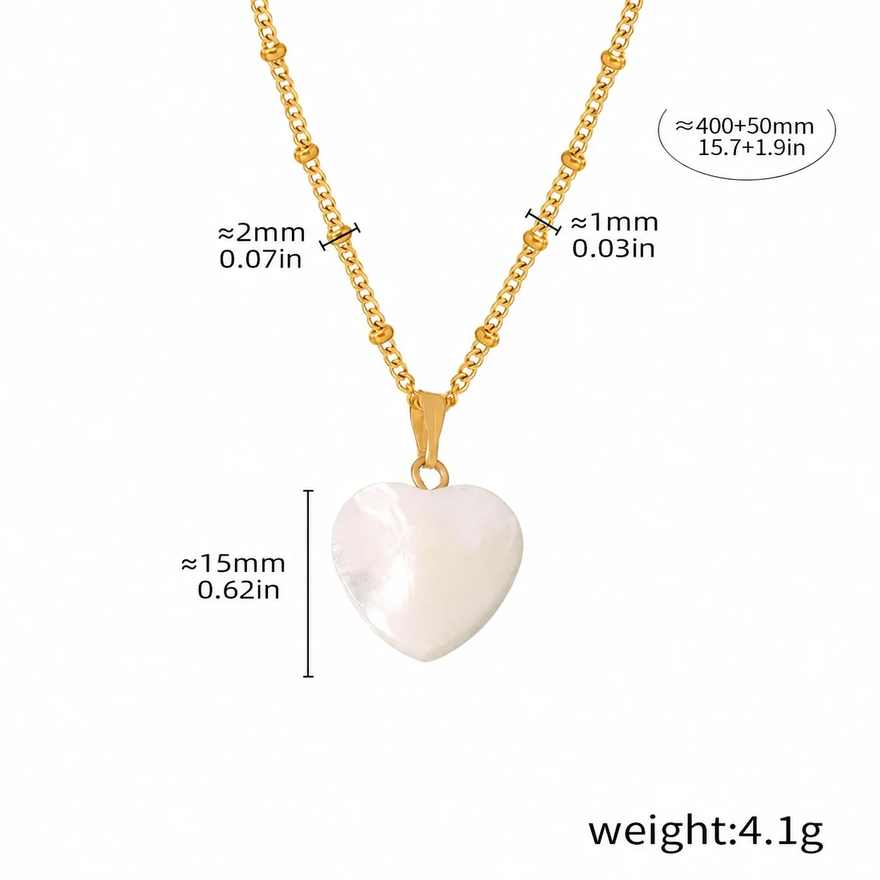 18K Gold-Plated Heart Shell Beaded Stainless Steel Necklace - Gold Small Shell Heart