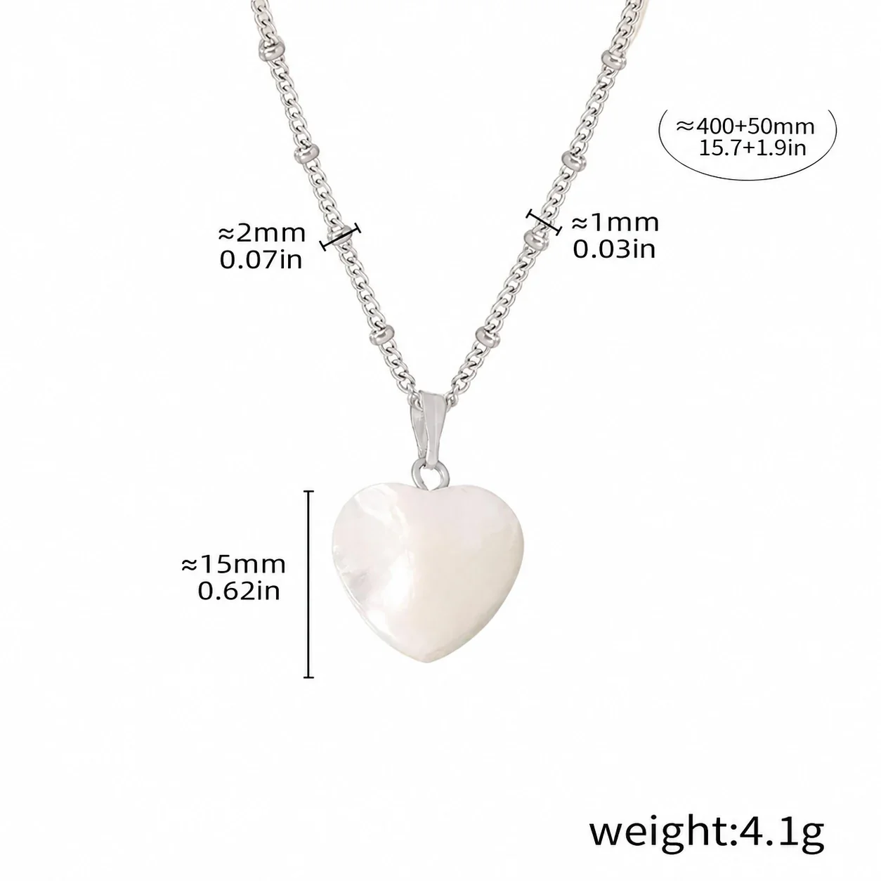 18K Gold-Plated Heart Shell Beaded Stainless Steel Necklace - Silver Small Shell Heart