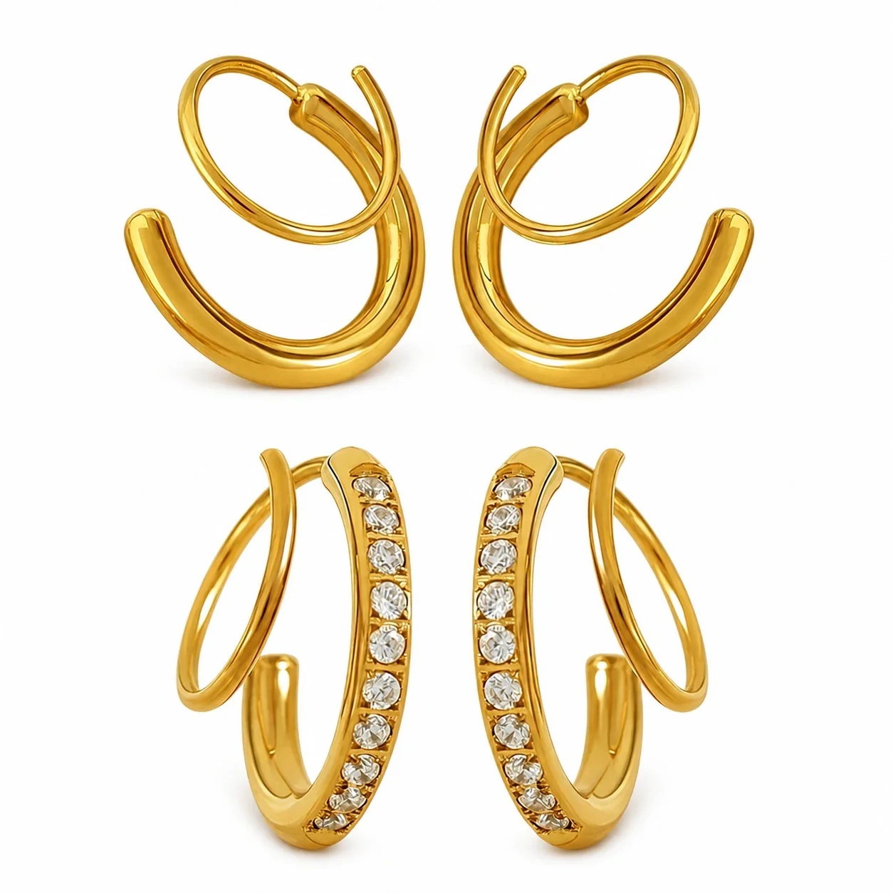 Sculptural Stainless Steel Double Open Hoop Earrings