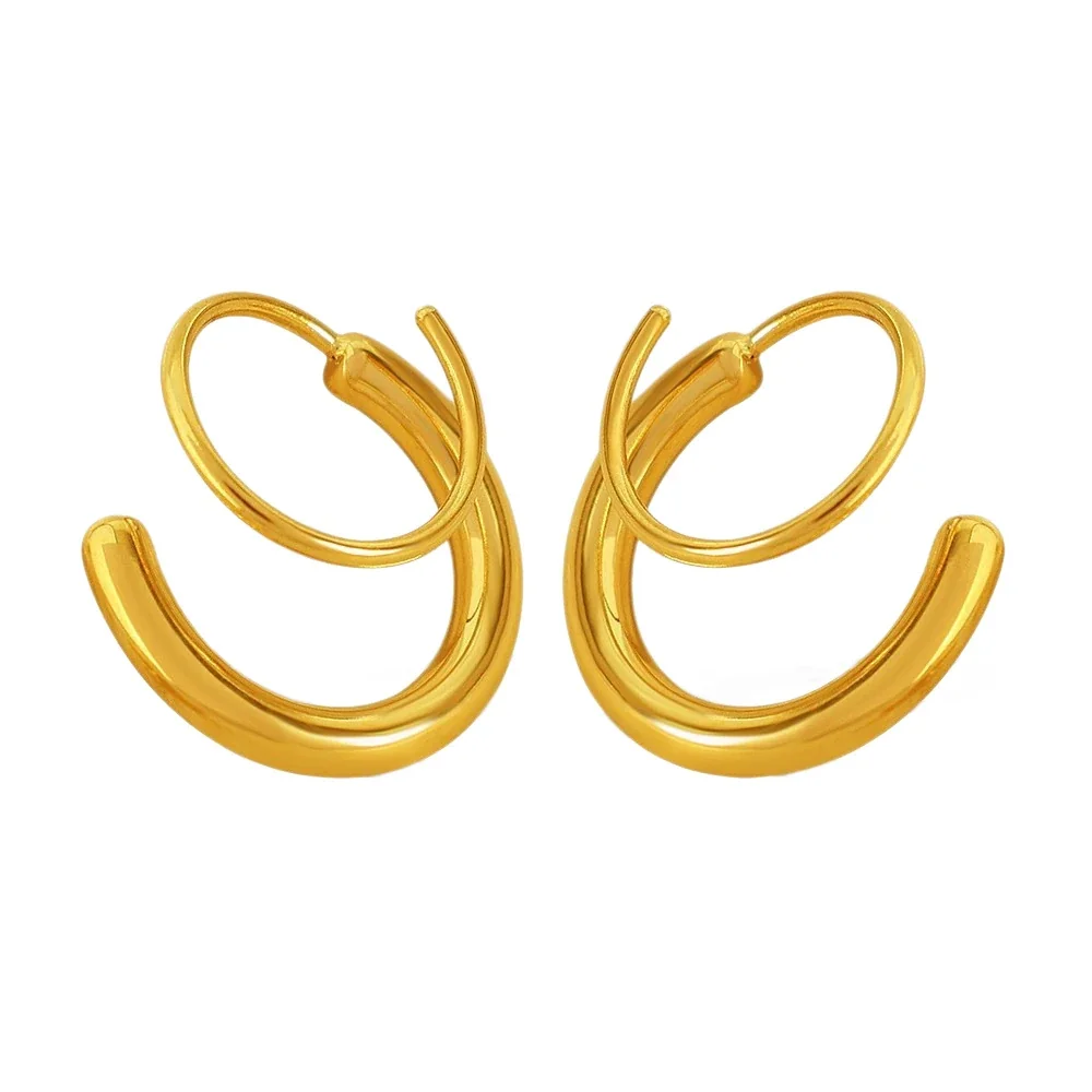 Sculptural Stainless Steel Double Open Hoop Earrings