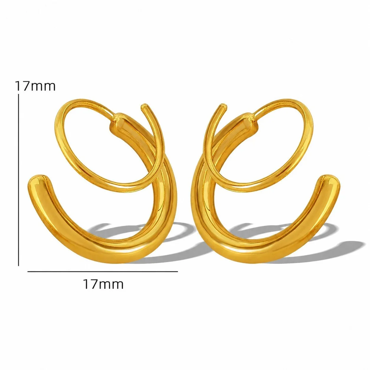Sculptural Stainless Steel Double Open Hoop Earrings - Gold