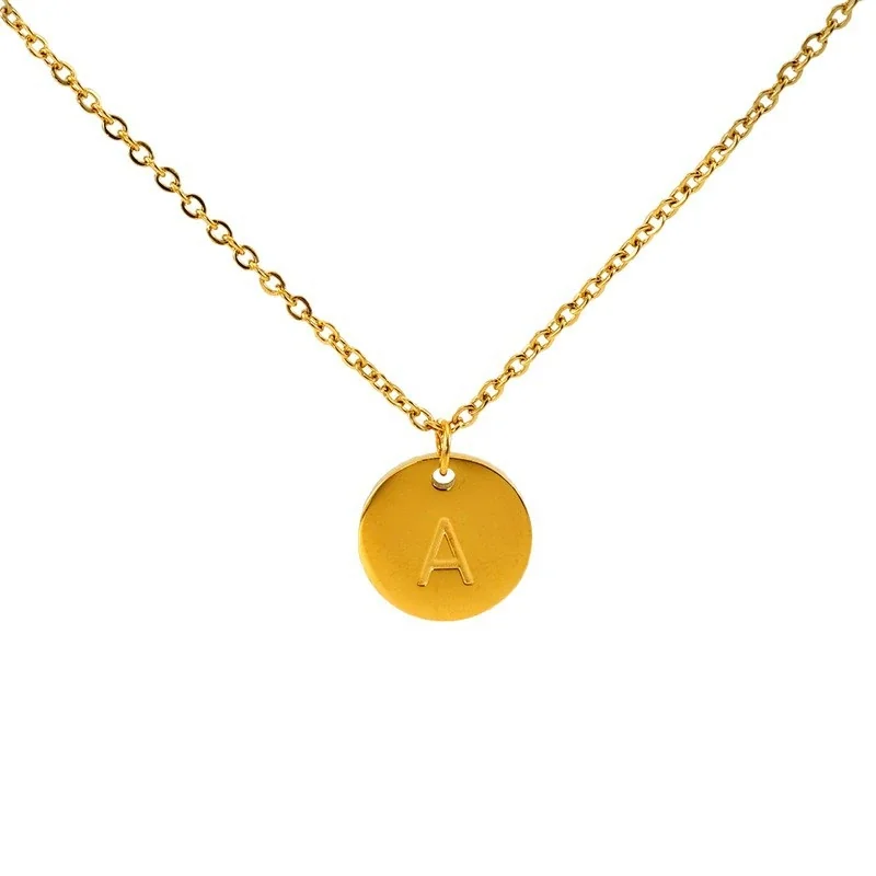Refined Gold-Plated Disc Initial Chain Necklace