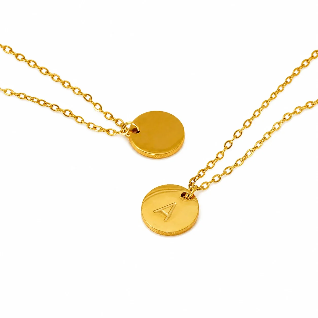 Refined Gold-Plated Disc Initial Chain Necklace