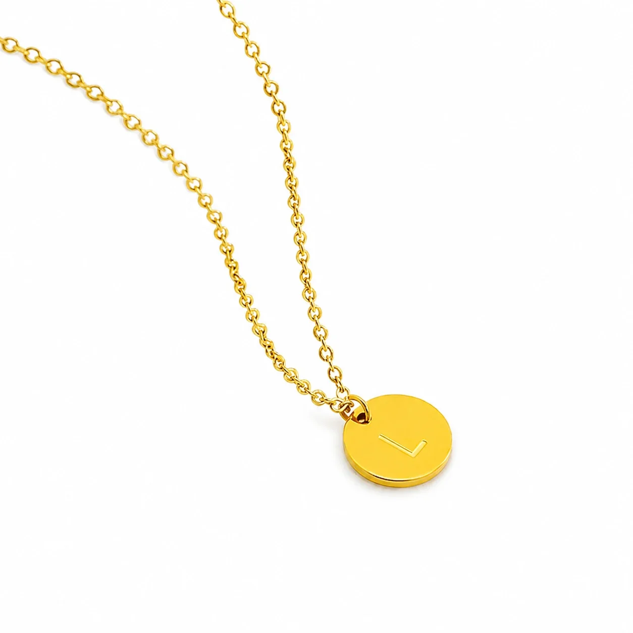 Refined Gold-Plated Disc Initial Chain Necklace - Letter L