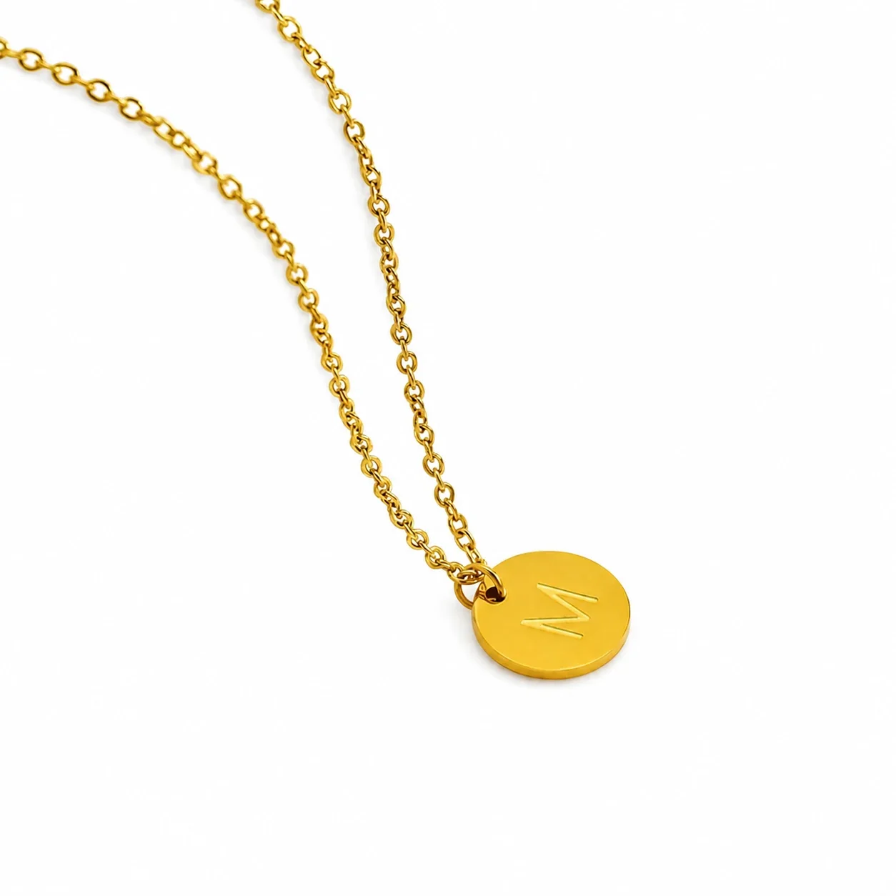 Refined Gold-Plated Disc Initial Chain Necklace - Letter M