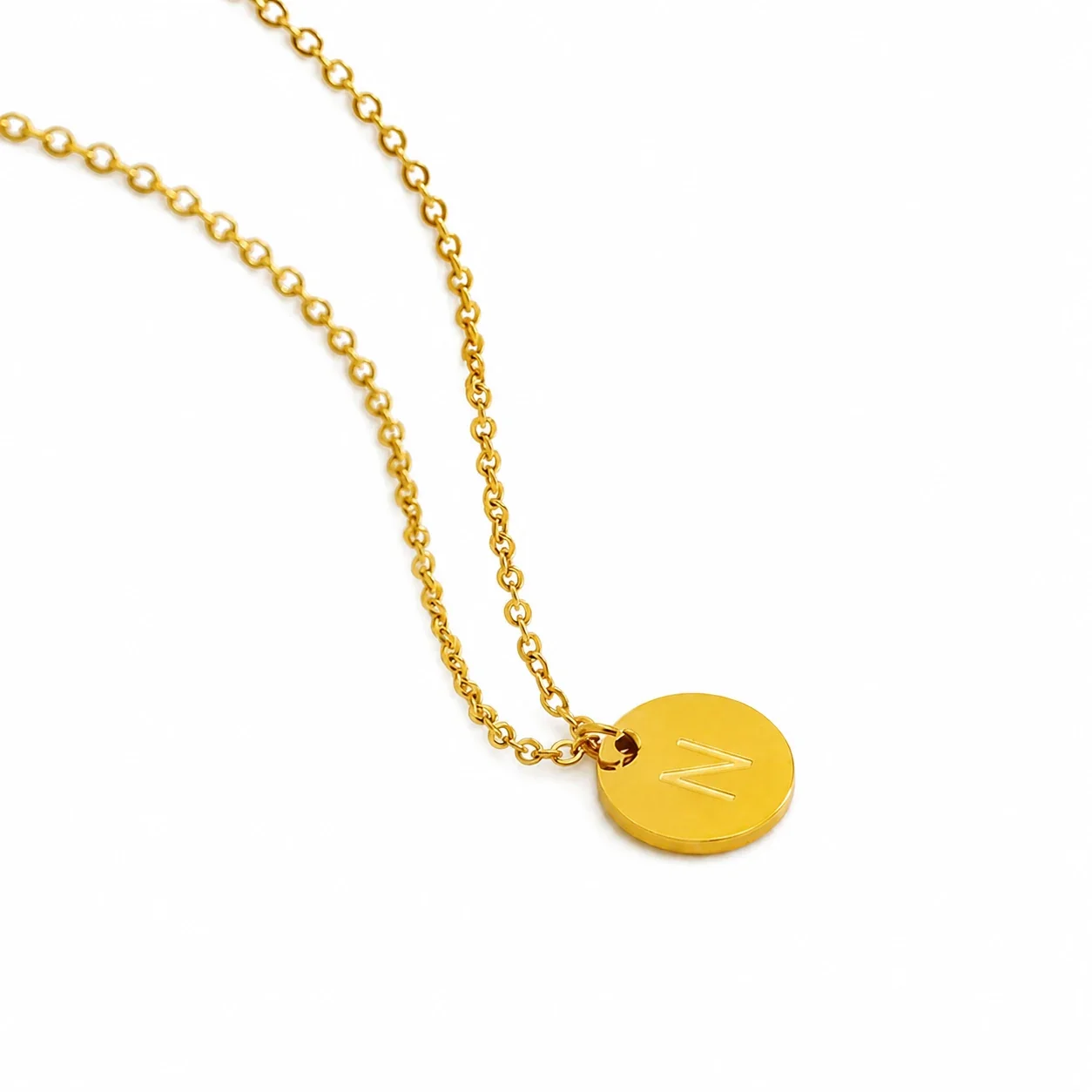 Refined Gold-Plated Disc Initial Chain Necklace - Letter N