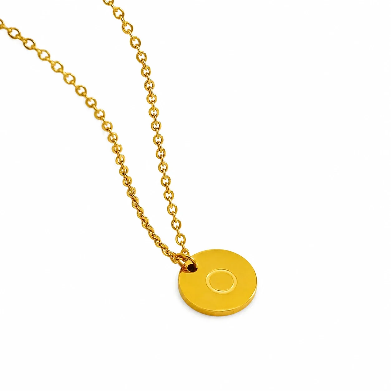 Refined Gold-Plated Disc Initial Chain Necklace - Letter O