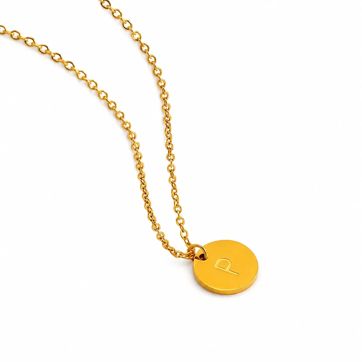 Refined Gold-Plated Disc Initial Chain Necklace - Letter P