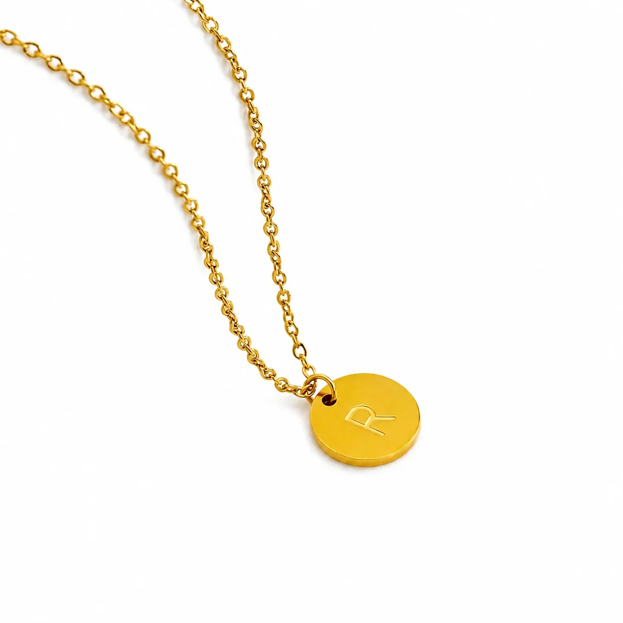 Refined Gold-Plated Disc Initial Chain Necklace - Letter R