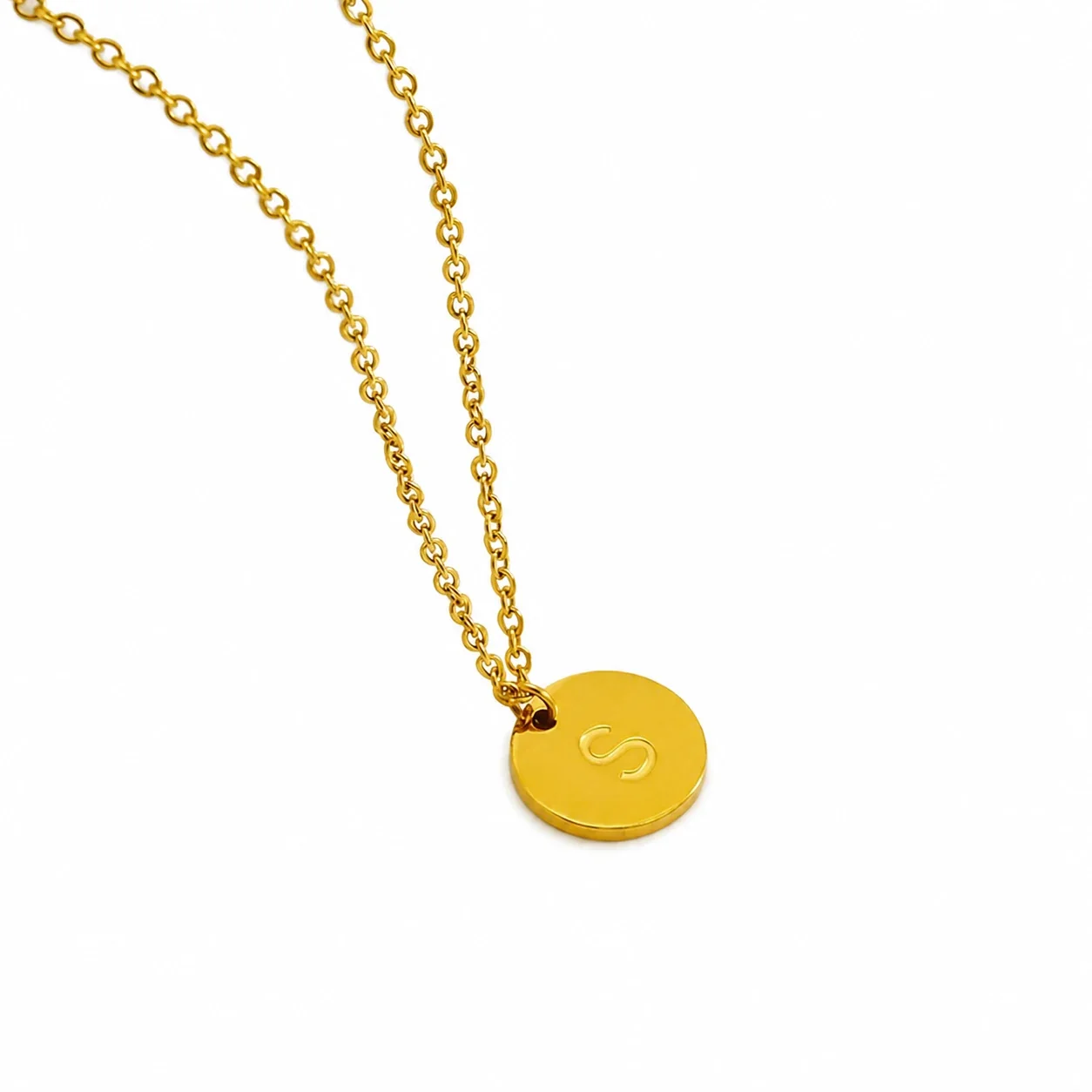 Refined Gold-Plated Disc Initial Chain Necklace - Letter S