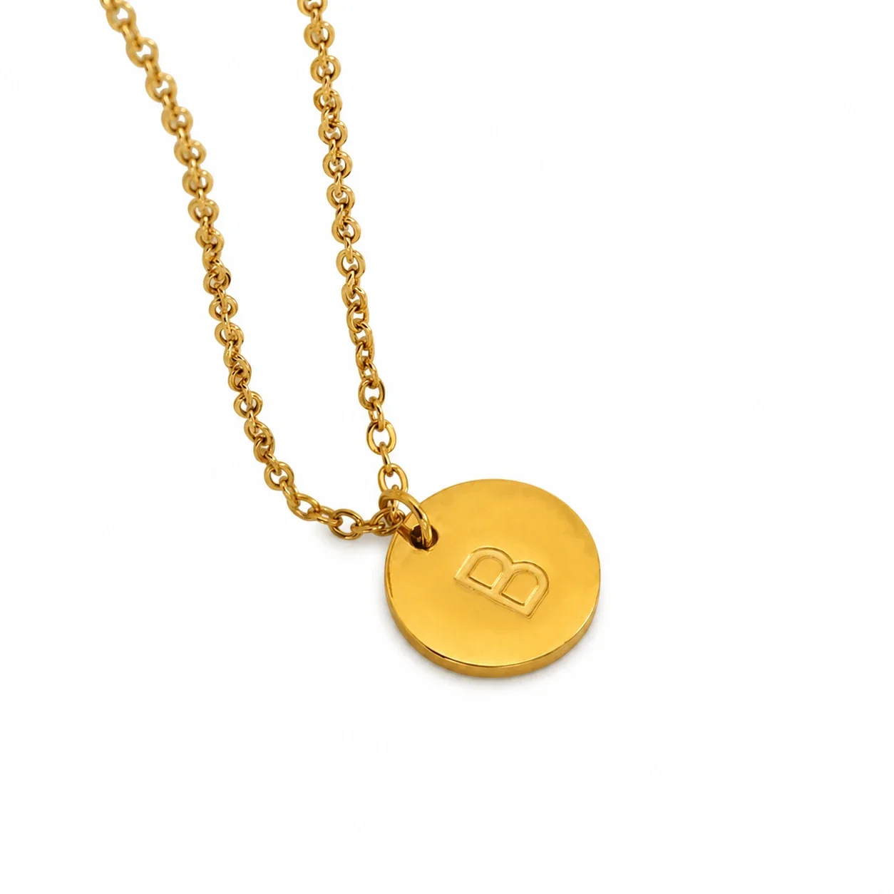 Refined Gold-Plated Disc Initial Chain Necklace - Letter B