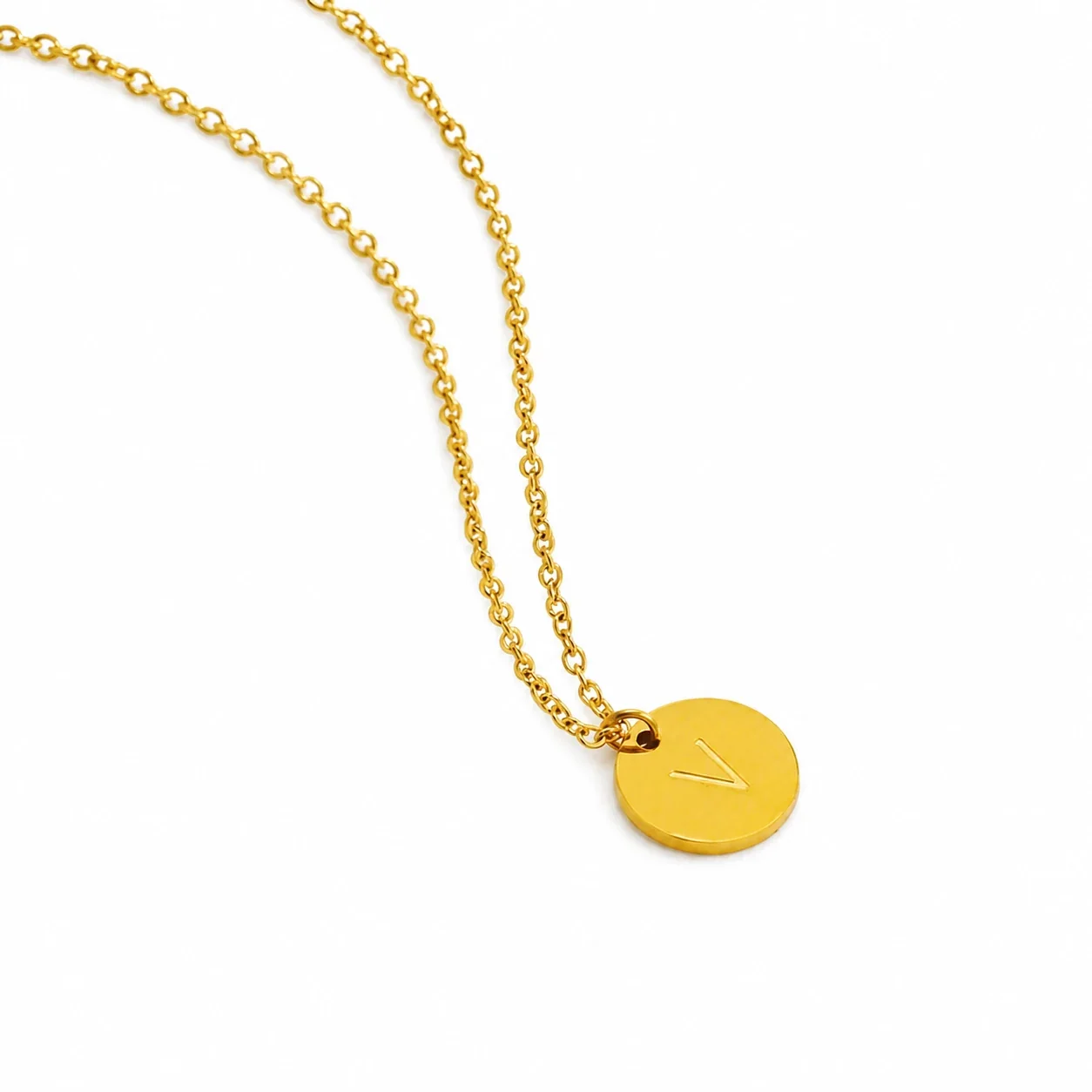 Refined Gold-Plated Disc Initial Chain Necklace - Letter V