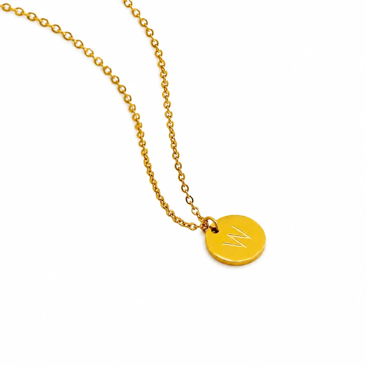 Refined Gold-Plated Disc Initial Chain Necklace - Letter W
