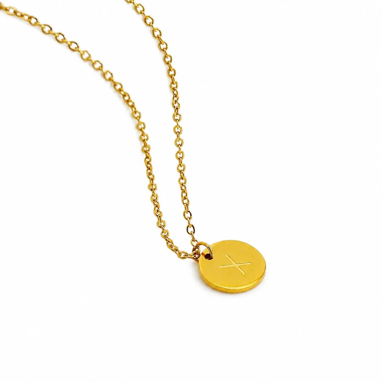 Refined Gold-Plated Disc Initial Chain Necklace - Letter X