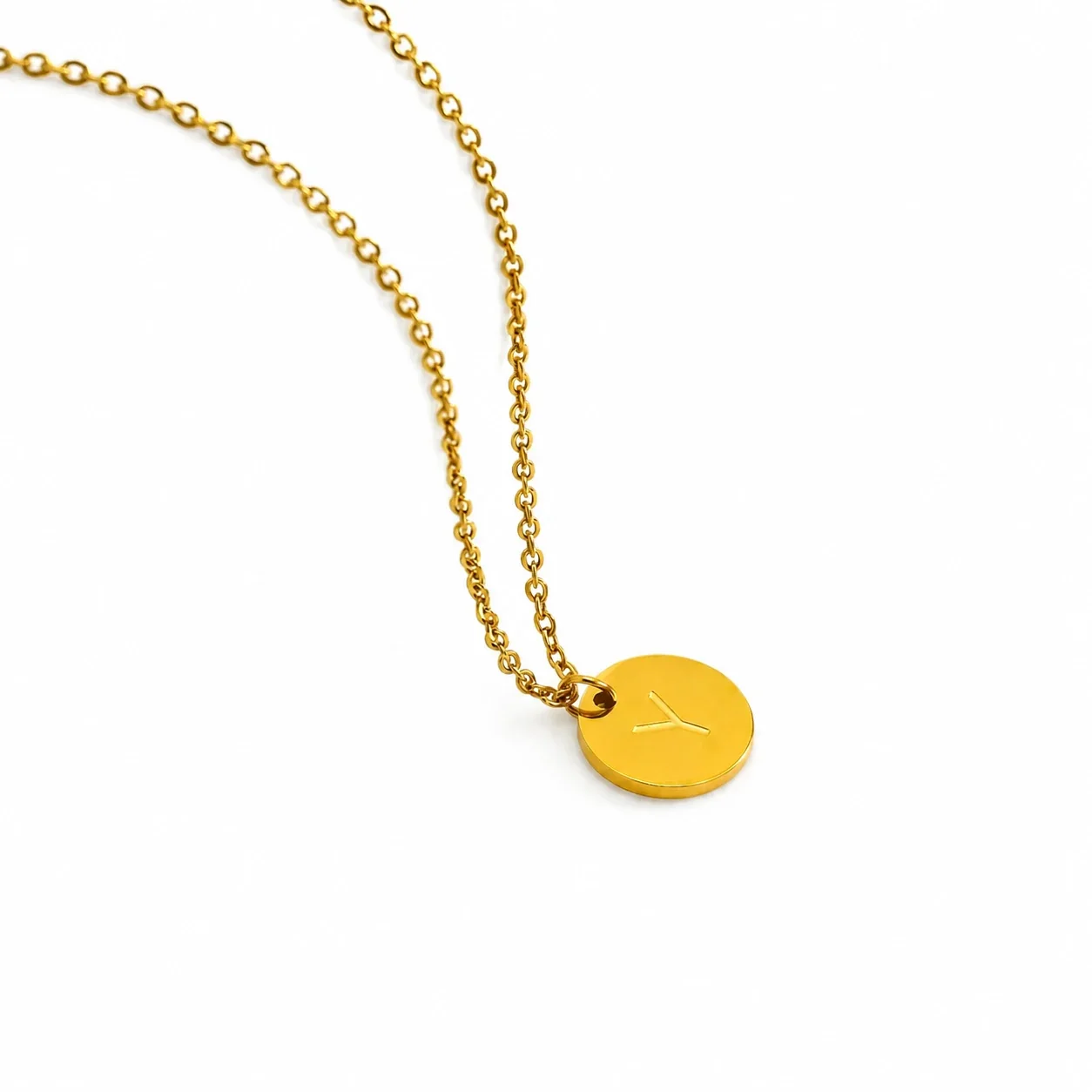 Refined Gold-Plated Disc Initial Chain Necklace - Letter Y