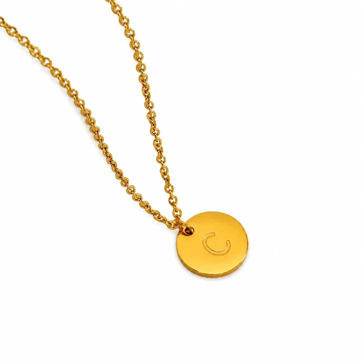 Refined Gold-Plated Disc Initial Chain Necklace - Letter C