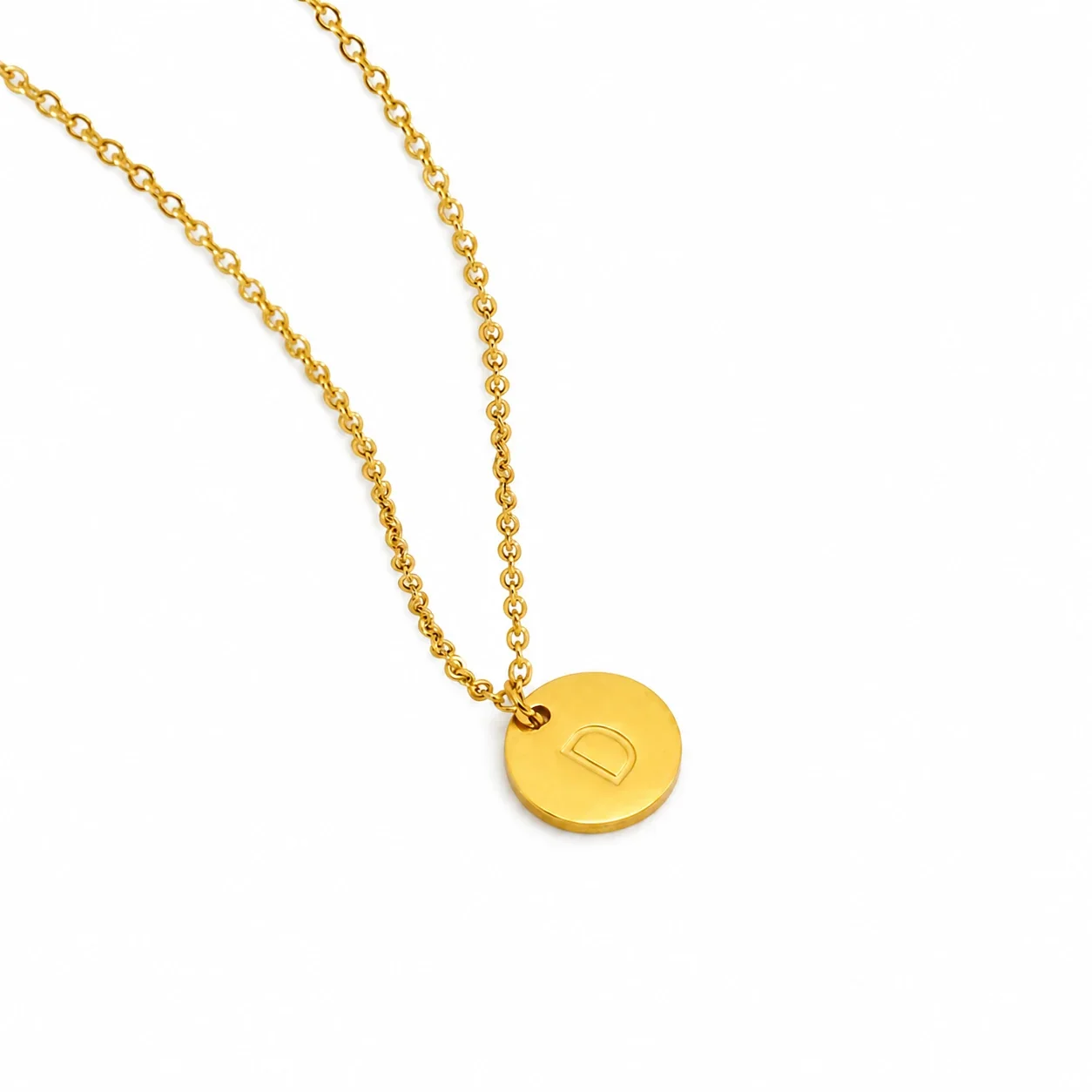 Refined Gold-Plated Disc Initial Chain Necklace - Letter D