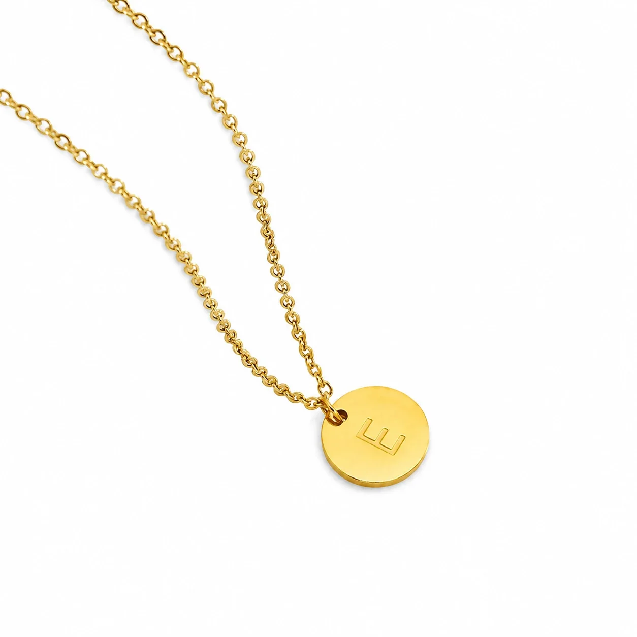 Refined Gold-Plated Disc Initial Chain Necklace - Letter E