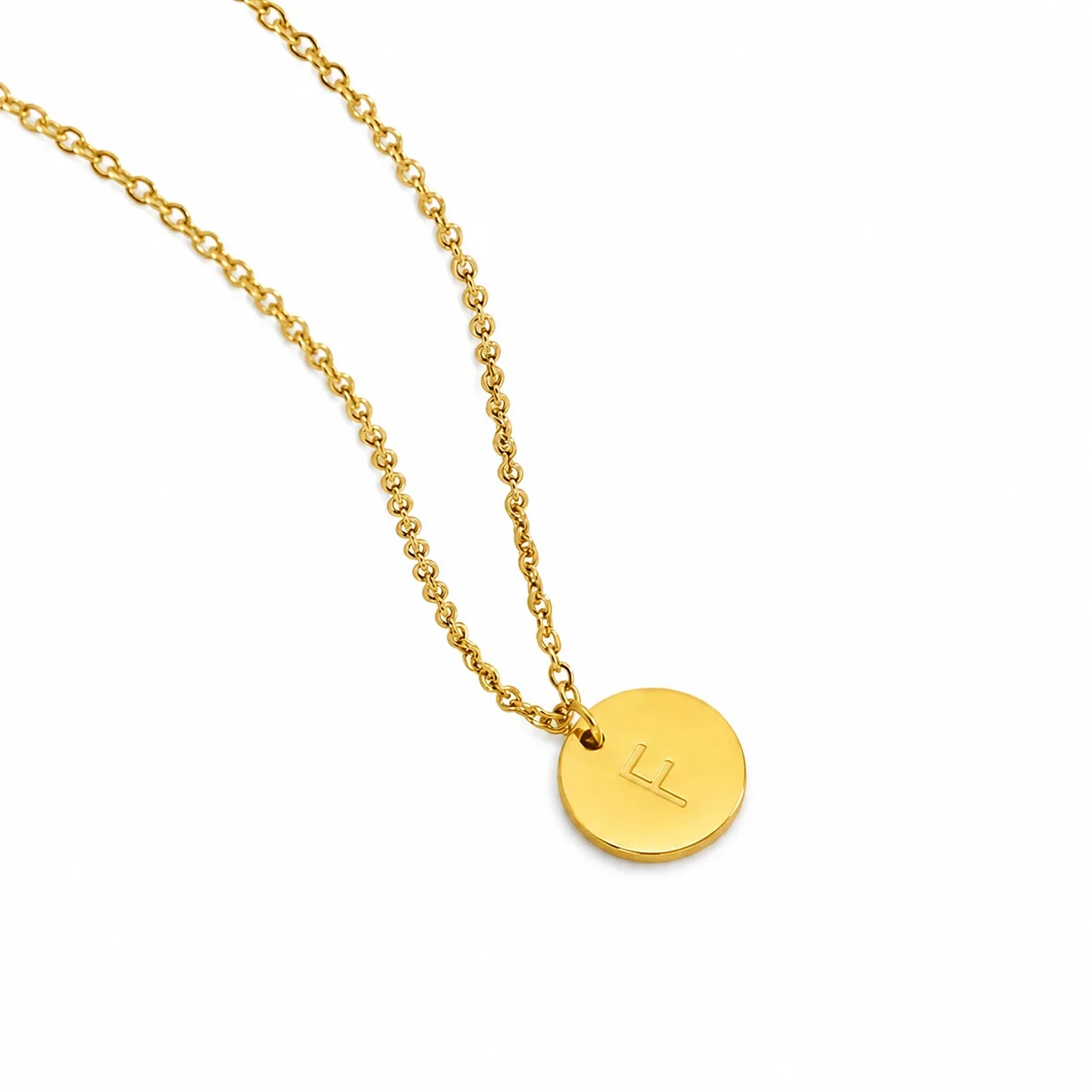 Refined Gold-Plated Disc Initial Chain Necklace - Letter F