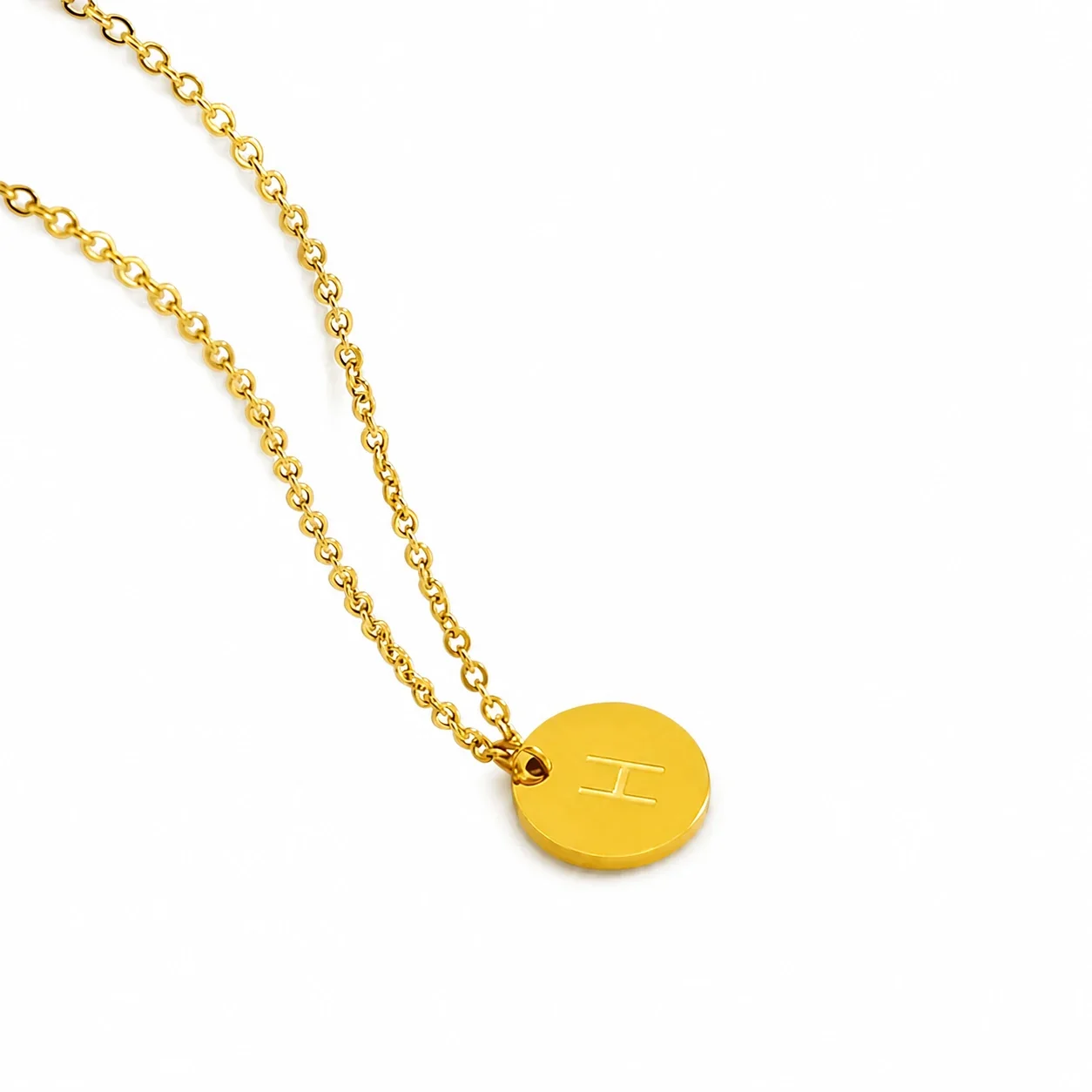 Refined Gold-Plated Disc Initial Chain Necklace - Letter H