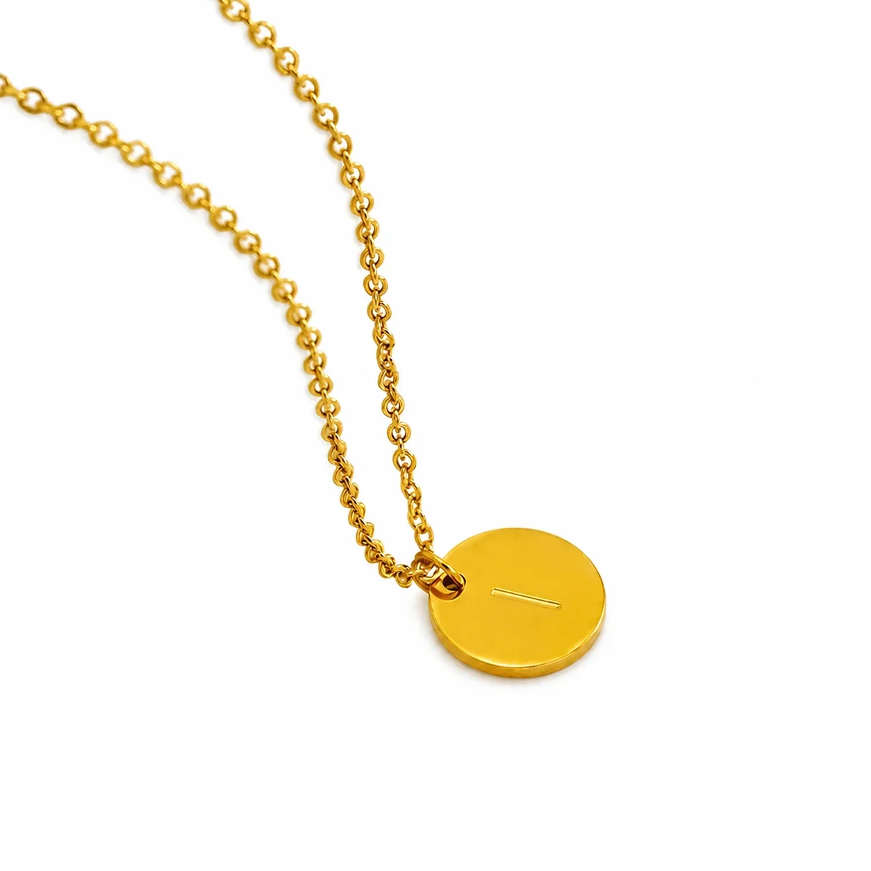 Refined Gold-Plated Disc Initial Chain Necklace - Letter I