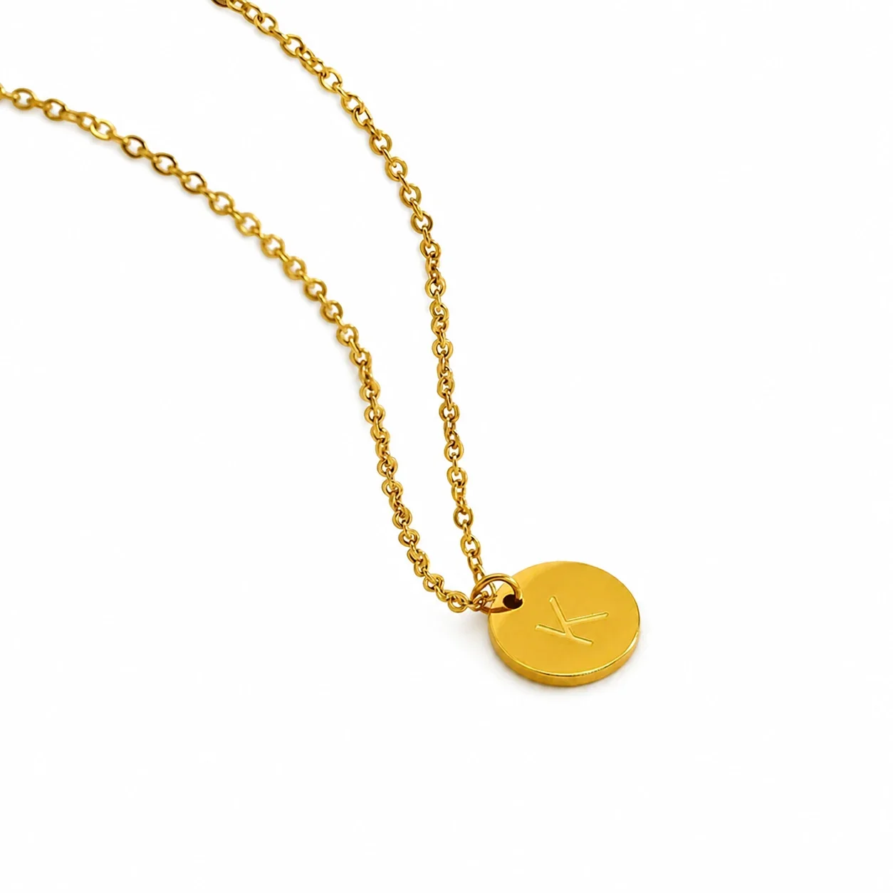 Refined Gold-Plated Disc Initial Chain Necklace - Letter K