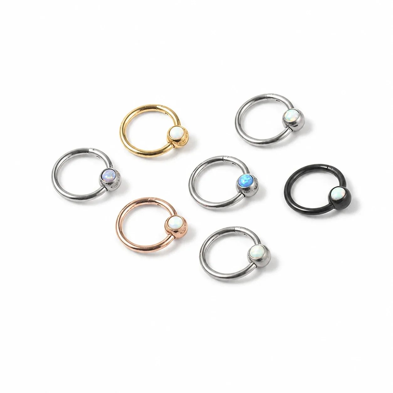 Polished 316 Stainless Steel Opal Ball Hoop Earrings